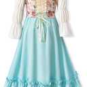 fioukiay Girls Renaissance Dress Off Shoulder Puff Sleeve Girls Medieval Dress 4-12 Years (S)