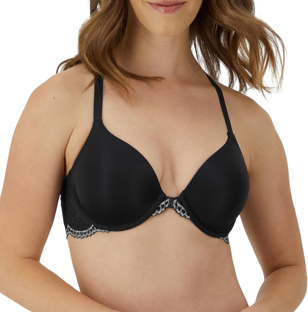 Maidenform Womens Racerback Bra with Shaping & Support, One Fab Fit Underwire Bras for Women, Lightly Lined, Front Closure (36C, Black/Eiffel Grey)