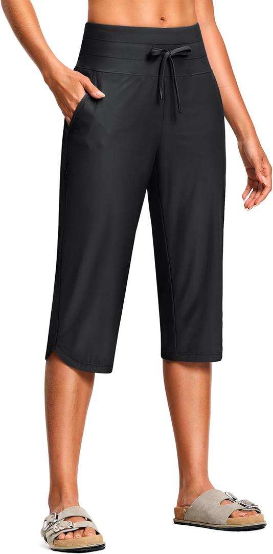 ISEEGZ Swim Capris Pants for Women 18" Tummy Control Quick Dry Keep Warm UPF 50 Swim Shorts Women with Liner and Pockets Black, Size: Small