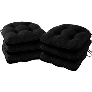 Chair Cushions for Dining Chairs Set of 6, Kitchen Chair Cushions, Chair Pads with Ties and Non Slip Backing, Tufted Memory Foam Seat Cushion 6 Pack, 15.5" x 15.5" x 4", Black