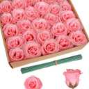 30PCS Glitter Roses Fake Peach Flowers Artificial Roses with Stems for Wedding Bouquet Party Christmas Home Decor(Peach with Silver Glitter)