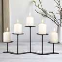 Black Iron Candelabra Candle Holder: Metal Centerpiece Decor - 5 Arm Candle Holder Stand for Pillar Candles (17 inch)