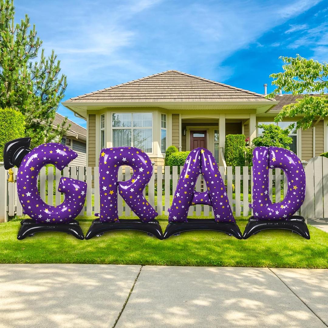 Graduation Party Decorations-Purple Standing 'Grad' Foil Balloon Phrase - Graduation Party Supplies for Indoor/Outdoor Celebrations
