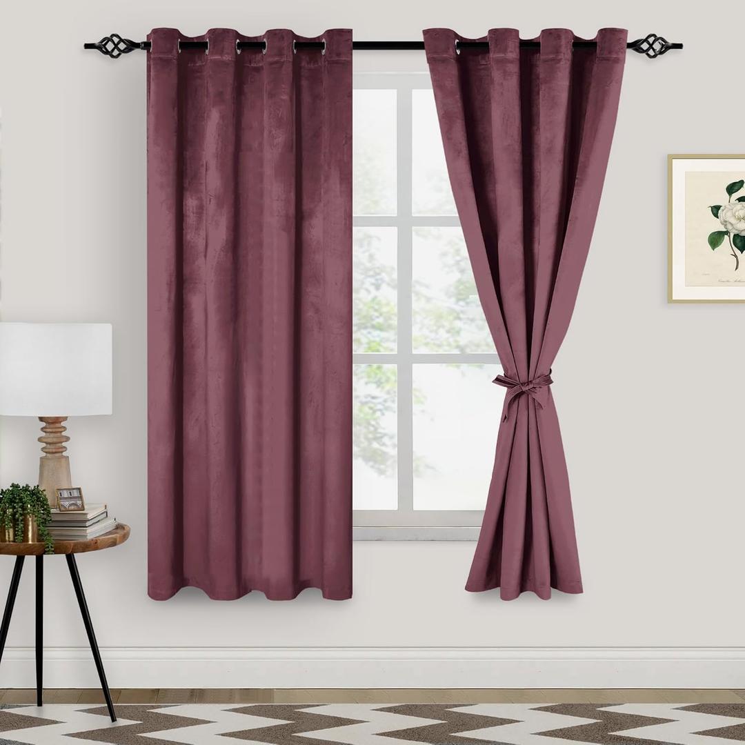 XWZO Dusty Rose Velvet Curtains 72 Inches Long, Elegent Soft Luxury Curtains for Living Room, Thermal Insulated Room Darkening Dusty Rose Curtain for Bedroom Decor, Velvet Drapes Set 2 Panels
