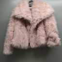 JENNIFERM, Women's Cropped Faux Fur Jacket Fashion Solid Color Lapel Warm Winter Coat Furry Outerwear, Medium Size, Pink Color