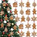Cindeer 18 Pcs Christmas Gingerbread Ornaments Set 2.36" x 3.15" Gingerbread Man House Snowflake Tree with Strings Polymer Clay Xmas Hanging Ornament for Tree DIY Craft Decor(Caramel)