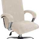 Velvet Plush Stretchable Office Desk Chair Cover Cat Proof with Wheels, Chair Seat Cover with Armrest Protector for Pets & Kids, Removable for Ergonomic Mesh Computer Rolling Chair, Beige, XL