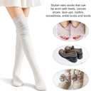 Yolev White Knee High Boot Socks - Knit Womens Long White Thigh High Socks for Boots Stretchy Striped - Thigh Highs Stockings for Women Girls Student Casual (White)