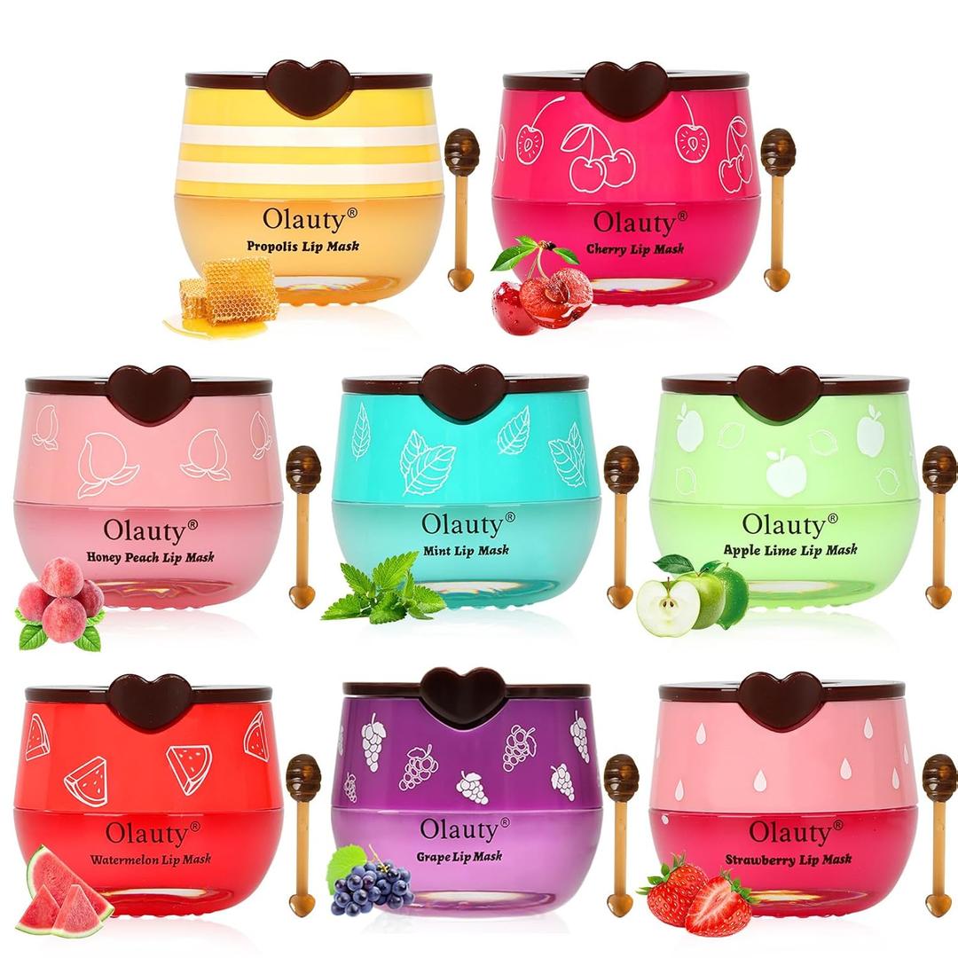 8 PCS Bee Lip Balm Honey Pot,Easter Basket Stuffers,Birthday Gifts for Women Girls, Honey Lip Balm Lip Mask,Propolis Moisturizing Lip Sleeping Mask,Mothers Day Gifts,Teacher Appreciation Gifts (Honey & Strawberry & Watermelon & Apple Lime & Cherry & Mint & Grape & Peach)