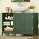 TEENFON 35.4" Pedestal Sink Storage Cabinet with 2 Doors and Adjustable Shelves, Bathroom Sink Cabinet, Under Sink Storage with U-Shape Cut-Out, Green, 35.4"W x 12"D x 23.6"H