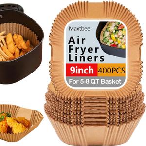 9 Inch Air Fryer Liners Disposable, 400Pcs Air Fryer Paper Liners, Oil-Proof & High-Temperature Resistant Parchment Baking Paper for Air Fryer, Microwave and OvenBottom Is 9 Inch