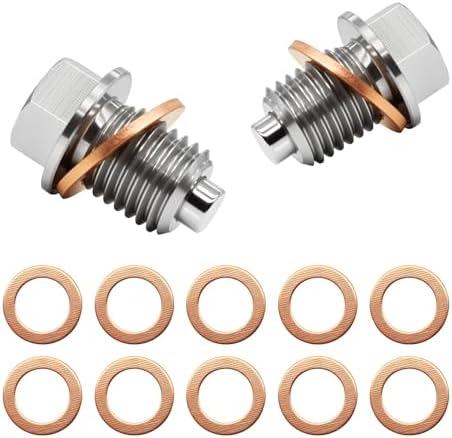 Prozwee 2PCS M14x1.5 Magnetic Engine Oil Drain Plug,Oil Drain Stainless Steel Nut Bolt with High-Temperature Neodymium Magnet,& 10PCS Copper Crush Washers Anti Leakage,for Most Cars,Motorcycles,Boats