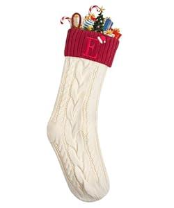 Mr. Pen- Christmas Stockings with Initials, 18", Letter E, Cream and Red, Cable Knit Stockings for Christmas, Cable Knit Christmas Stocking for Christmas, Large Knit Stockings Christmas