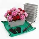 Light Gray Window Box Planters, 7 Pack Rectangular Plastic Flower Planters Boxes with Saucers, 17 Inches Vegetable Planting Pots for Indoor Outdoor Garden, Patio, Windowsill, Home Decor