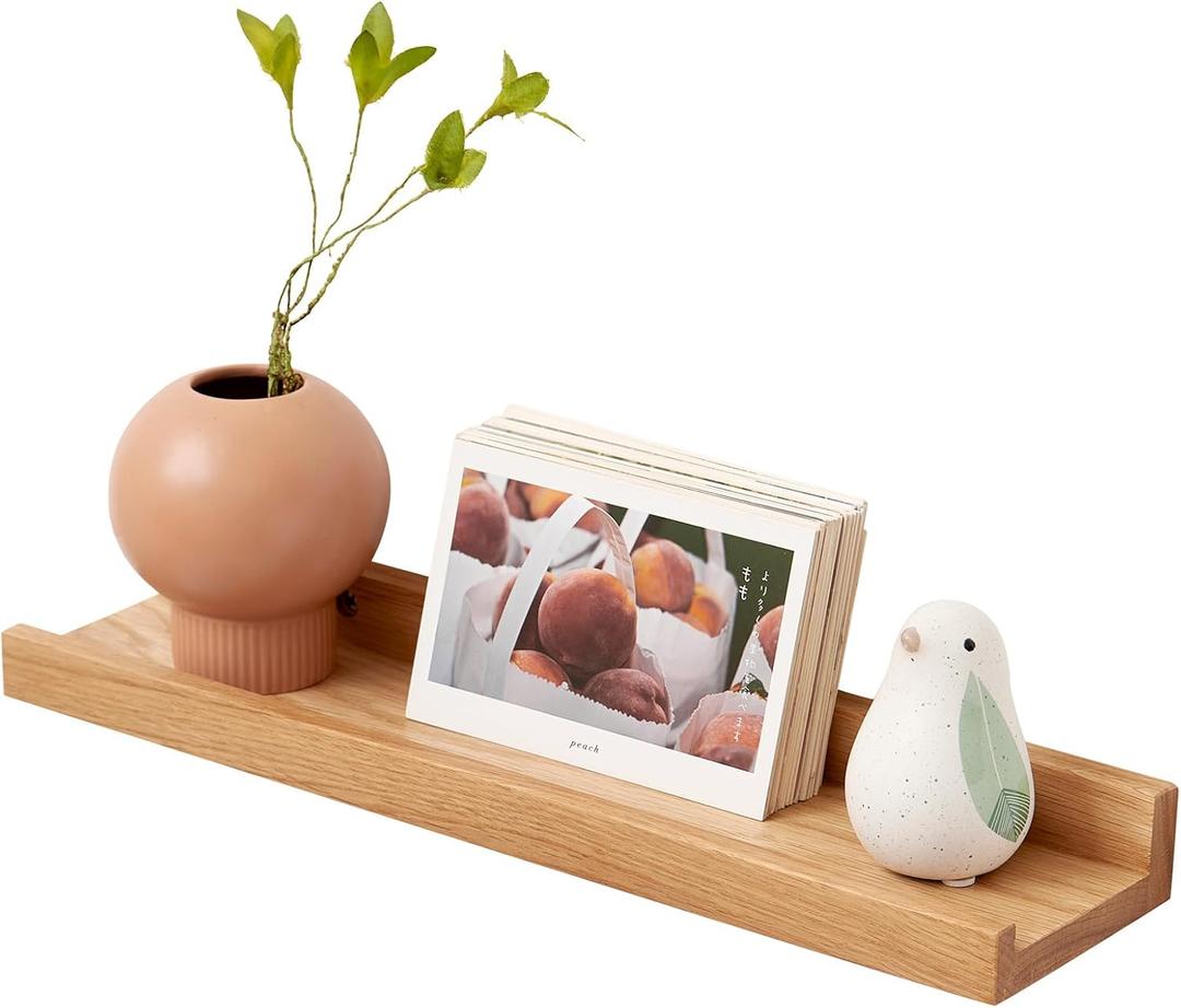 Oak Floating Shelves 16 Inch Wall Shelves for Decor and Storage, 4 Inch Deep Natural Solid Wood Shelf, Picture Ledge Shelf for Bedroom Bathroom Living Room Kitchen Laundry Room