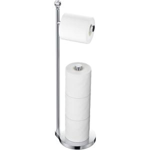 KASUNTO Toilet Paper Holder for Bathroom, Heavy Weighted Metal Free Standing Toilet Paper Storage with Crystal Ball, Toilet Paper Stand for Bathroom Accessories, Polished Chrome [Holds MEGA Rolls]