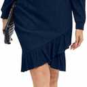 Women's Crewneck Casual Long Sleeve Sweater Dress Ruched Wrap Work Wedding Split Mini Dresses (Blue, S)