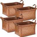 Storage Baskets 4-Pack - Woven Laundry Basket Organizer, 15x11x10.5 Inch Open Hamper Bins for Clothes Blanket Storage, Shelf Closet Organization, 25L Handwoven Rattan Baskets for Home Decor