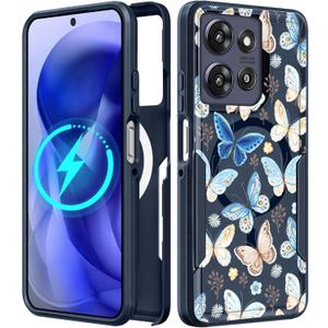 LISEVOfor Moto G Power 2025 Case - for Motorola Moto G Play 2025 Case Compatible with MagSafe Women Cute Girls Magnetic Protective Phone Cover Kawaii Blue Butterfly Heavy Duty Shockproof Design