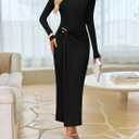 ZESICA Women's 2026 Spring Long Sleeve Bodycon Dress Mock Neck Wedding Guest Cocktail Party Long Midi Dresses (Black, S)