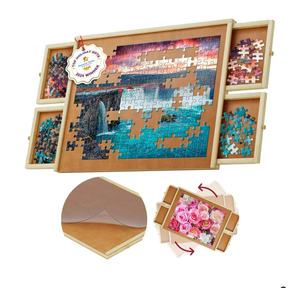 1000 Piece Wooden Jigsaw Puzzle Table - 4 Drawers, Rotating Puzzle Board | 30” X 22” Jigsaw Puzzle Board | Puzzles Cover Included - Portable Puzzle Tables for Adults and Kids by Beyond Innoventions