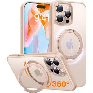 TORRAS 360 Rotatable Magnetic Ring for iPhone 16 Pro Max Case with Stand, Fit for MagSafe, 16FT Mil-Grade Shockproof Translucent for iPhone 16 Pro Max Phone Case 6.9", Rose Gold Pink (Desert Titanium)