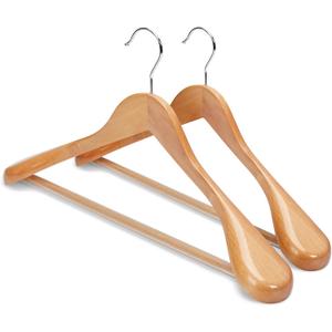 HOUSE DAY Wood Suit Hangers for Men, Smooth Wide Shoulder Wooden Hanger with Non Slip Pant Holder, Wide Hangers for Suits, Coats, Jackets, Heavy Wide Clothes Hanger 2 Pack, Natural