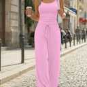 Trendy Queen Women's 2 Piece Lounge Set Summer Outfits - Camisole Top & Wide Leg Pants (Pink, S)