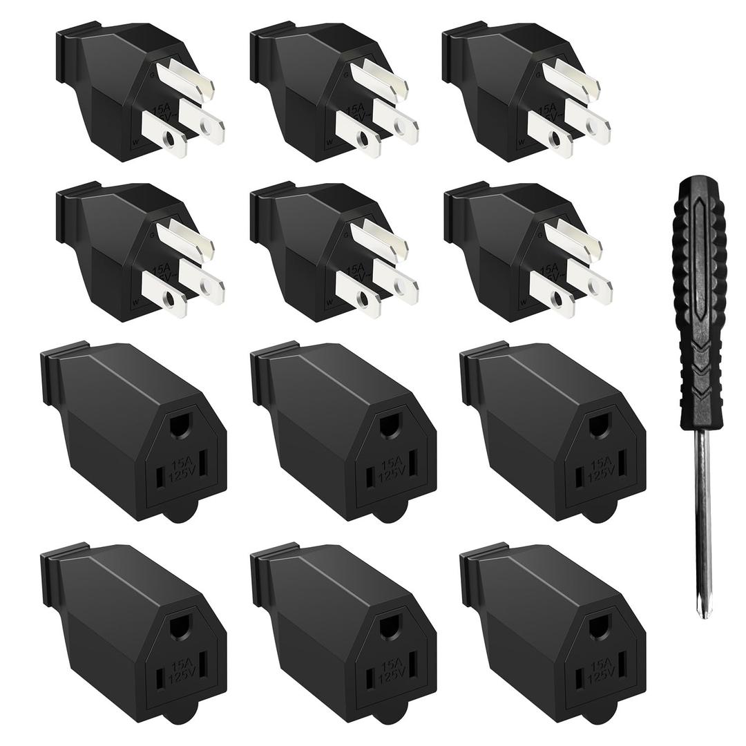 HITRENDS Electrical Replacement Plug Ends, Extension Cord Ends 125V 15A 2Pole 3Wire Male & Female Connectors (Male and Female Set)