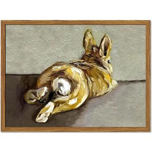 Framed Vintage Easter Bunny Wall Art, Cute Rabbit Pictures Wall Decor, Rustic Farmhouse Animal Paintings Canvas Prints Cottagecore Home Decor for Living Room Nursery Bedroom 12x16 inch