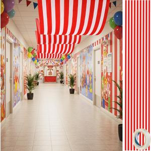 1 Pack Circus Halloween Decorations 32 Inch x 16 ft Red and White Hanging Banner with Tape Ceiling Decor for Carnival Birthday Classroom Circus Theme Party Decorations