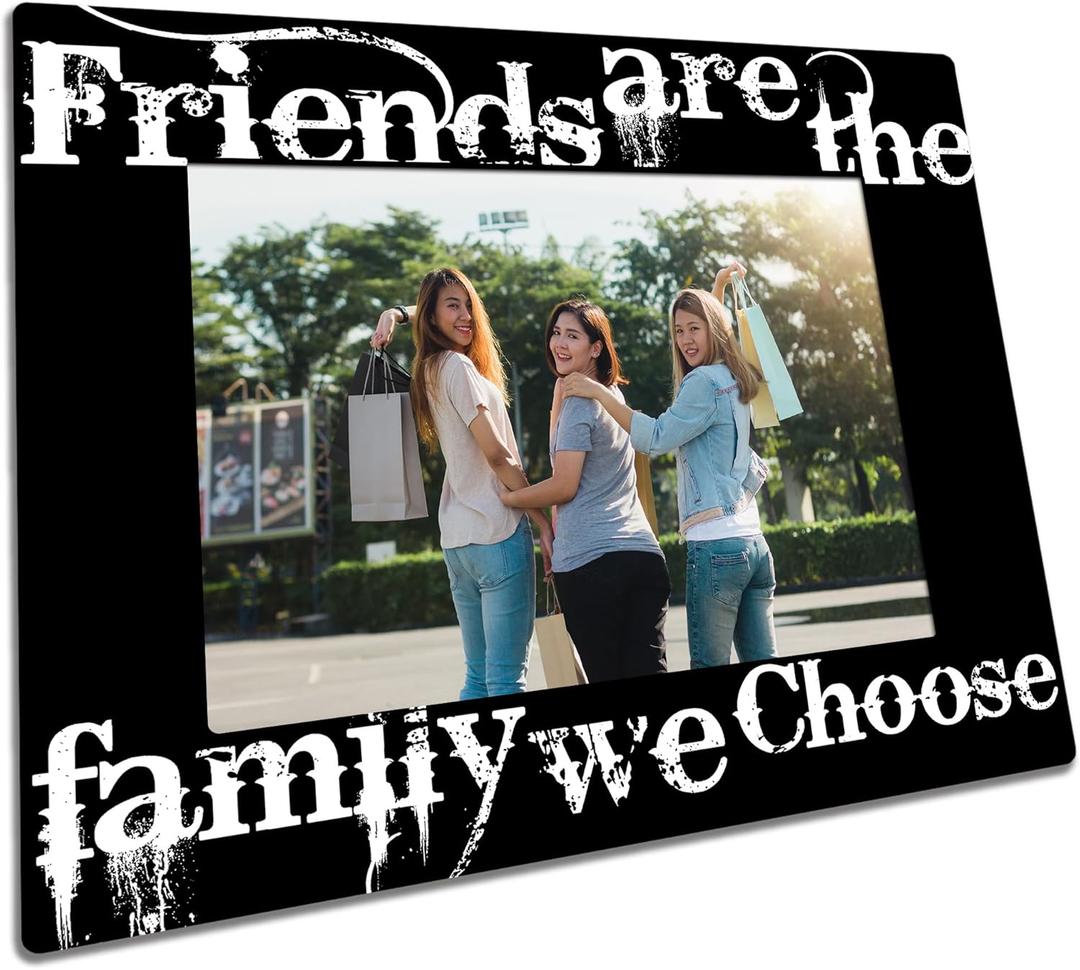 Retro Wooden Picture Frame For 4"X6" Photo - Friends Are The Family We Choose - Rustic Frame Tabletop Display Decor,Gifts For Friends & Besties, Farmhouse Home & Office Decorations - B12