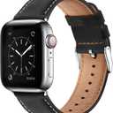 SUNFWR Leather Bands Compatible with Apple Watch Band 42mm(Series 3 2 1) 44mm 45mm 46mm 49mm for Men Women, Top Grain Genuine Leather Replacement Strap for iWatch Ultra 3 2 1, SE3 2 1, Series 11 10 9 8 7 6 5 4 3 2 1 (Black/Silver)