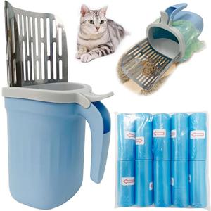 RUIFANDAHK Cat Litter Scoop, Large Capacity Mess-Free Cat Litter Scooper with 10 Rolls Refill Bags, Spill-Proof Kitty Box Sifter, Bin Doubles as Scoop Holder