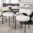 White Boucle Dining Chairs Set of 2, Upholstered Dining Room Chairs with Black Metal Legs, Round Modern Dining Chair for Dining Room, Kitchen