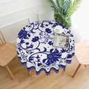 Blue and White Porcelain Paint Round Tablecloth Flower Table Cover Washable Tablecloths for Kitchen Dining Party Home Decor 60 inch