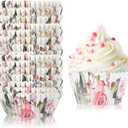 300 Counts Floral Cupcake Liners Floral Cupcake Wrappers Baking Cups Baking Liners Holders for Baby Shower Wedding Bridal Showers Birthday Party Decorations