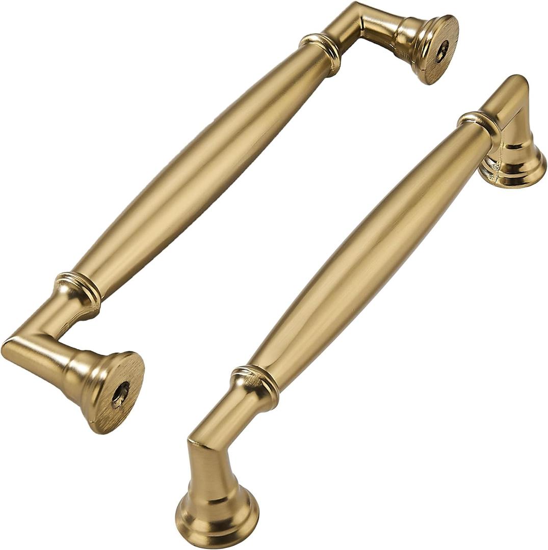 Brushed Brass Cabinet Pulls Heavy Duty Solid Warm Brass Cabinet Handles Kitchen Brushed Gold Cabinet Hardware for Cupboard Drawer Handles 2 Pack 5 Inch