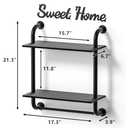 Bathroom Shelves Wall Mounted, Rustic Farmhouse Pipe Shelves, Wall Shelves 2-Tier, Industrial Pipe Shelving, Floating Shelf Decor for Bathroom, Kitchen, Bedroom, Living Room 17.3in Black