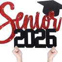 CroBlissful 2026 Senior Sign Graduation Party Decorations Wooden 17 Inch Senior Board Photo Booth Props Class of 2026 Grad Picture Props for Graduation Night Party(Black Red)