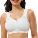 CYDREAM Zip Front Closure Wireless Bras for Women Full Coverage Post Surgery Compression Back Smoothing Comfort Adjustable (Large, White)