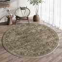 5x5 Washable Round Rug Brown Vintage Non Slip Soft Low Pile Circle Rug for Living Room Bedroom Distressed Oriental Indoor Carpet for Dining Room Office Entryway Home Decor