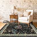 4x4 Square Entry Rug Entryway Foyer: Non-Slip Floral Washable Rugs for Living Room Indoor Floor Kitchen Bedroom - Soft Thin Doormat Carpet Boho Vintage Home Decor (4ft Square, Black)
