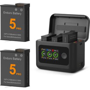 2100mAh Battery and Charger for DJI Osmo 360 / Action 5 Pro/Action 6, Color LCD Intelligent Two Way Charger Hub Triple Slot 27W PD Fast Charging Case for Osmo 360 Action 5 Pro 6 4 3 Accessory