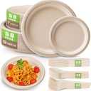 Gezond 250Pcs Disposable Paper Plates Set, Compostable Plate Sugarcane Utensils Eco Friendly Dinnerware Kit Includes 50 Biodegradable Plates, Forks, Knives and Spoons for Brithday Party Camping