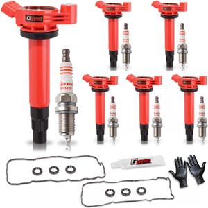 Upgraded Ignition Coil Pack & Spark Plug & Valve Cover Gasket Kit for Toyota 2004 2005 2006 2007 2008 Camry Sienna Highlander Solara Lexus RX330 ES330 RX 330 ES 330 3.3L 3.3 V6 Replaces UF506