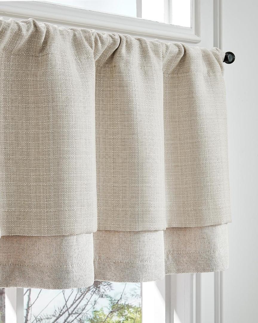jinchan Valance Curtain Beige Hearthered Farmhouse Light Filtering Double Layer Window Treatment for Living Room Dining Bedroom Kitchen Rod Pocket 18 Inch