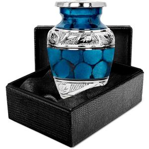 Trupoint Memorials Small Urns for Human Ashes Keepsake, Decorative Mini Cremation Urn for Adult Men and Women, Small Dark Blue with Silver Lining