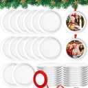 Tondiamo 50 Pcs Picture Frame Ornament Photo Christmas Round Ornament with Red Satin Ribbon Acrylic Hanging Photo Christmas Ornaments Small Frame Ornaments for Tree Decoration Wedding Picture