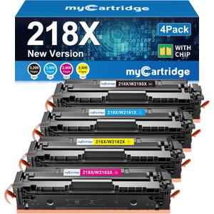 218X Toner Cartridges 4 Pack High Yield (with Chip) Compatible Replacement for HP 218X 218A for Color LaserJet Pro 3201dw MFP 3301fdw 3301cdw 3301sdw Printer Ink W2180X W2180A (BCMY, 4-Pack)